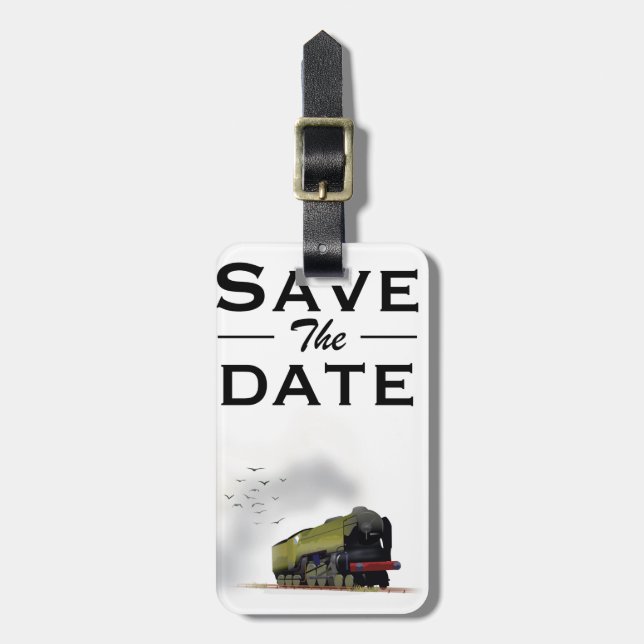 Save the Date Vintage Einladung Gepäckanhänger (Vorderseite vertikal)