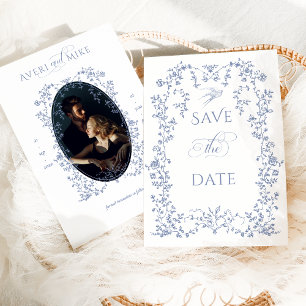 Save The Date Vintage Élégance fleurs bleu poussiéreux Photo Mar