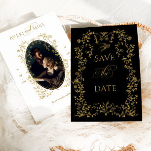 Save The Date Vintage Eleganse Golden Flowers Mariage photo
