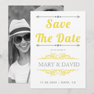 Save The Date Vintage gris, jaune typographie Enregistrer la dat