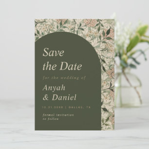 Save The Date Vintage Jardin Floral Moss Arc Vert Thème Nature
