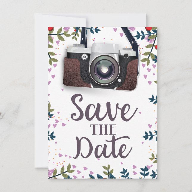 Save the Date Vintage Kamera Einladung (Rückseite)
