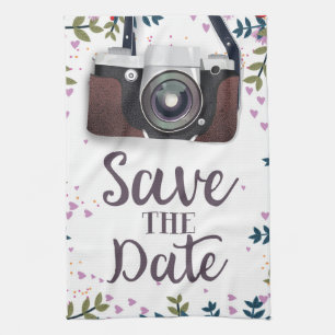 Save the Date Vintage Kamera Geschirrtuch