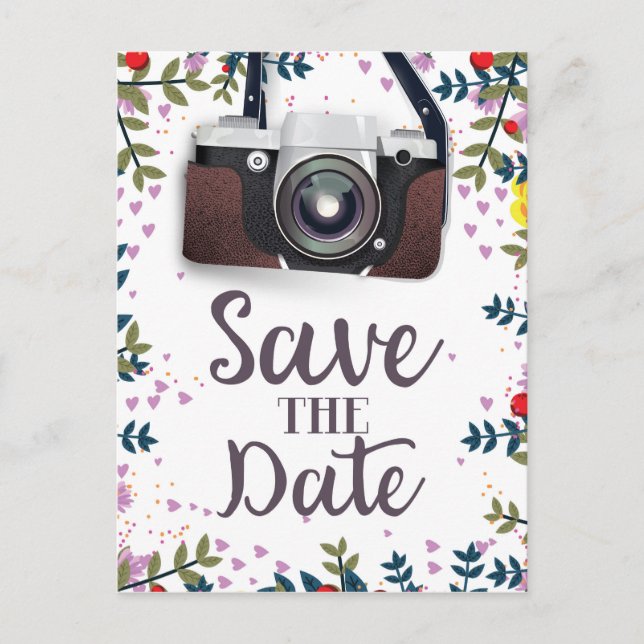 Save the Date Vintage Kamera Postkarte (Vorderseite)