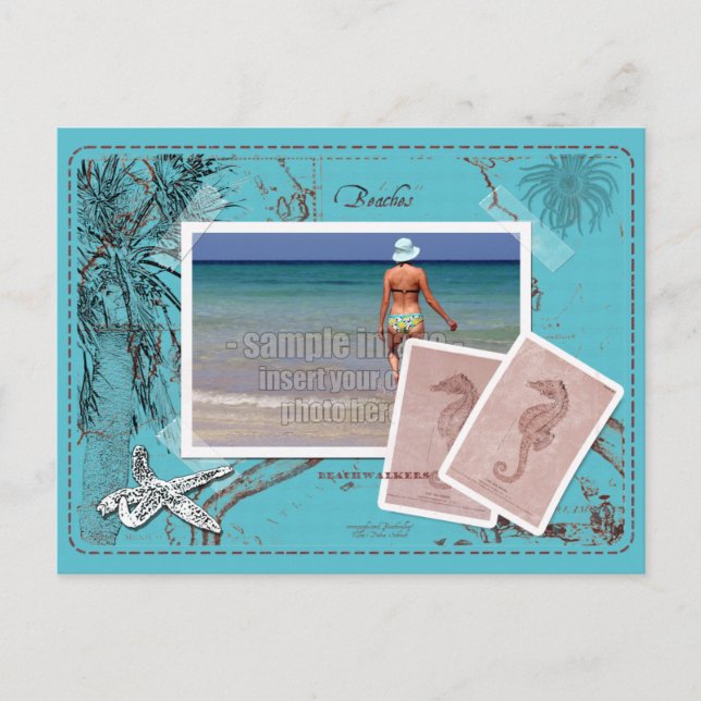 Save the Date Vintage Karte Collage TurquoiseFrame (Vorderseite)