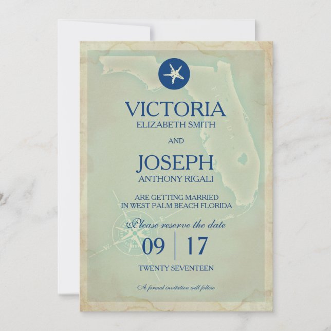 Save the Date - Vintage Karte Florida (Vorderseite)