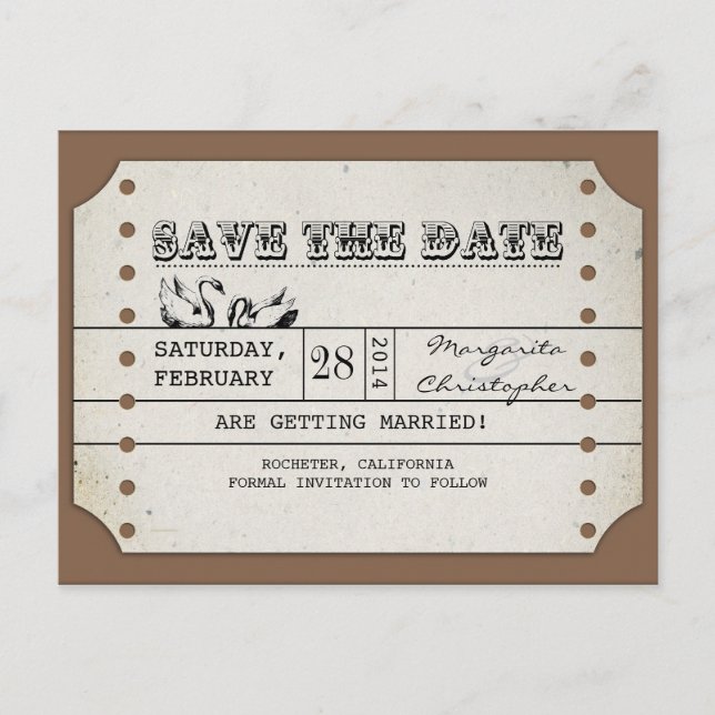 Save the Date Vintage Kartenpostkarten Ankündigungspostkarte (Vorderseite)