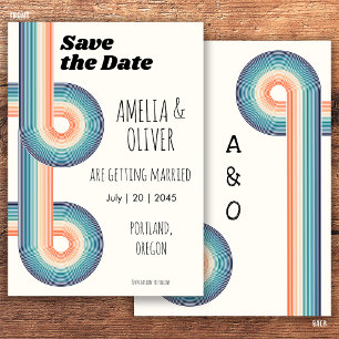 Save The Date Vintage Monogramme Rétro Style Ancien 70s