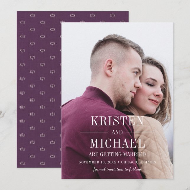 Save The Date. Vintage Musterplatten-Fotokarten Einladung (Vorne/Hinten)