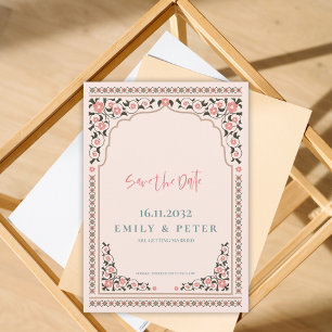 Save The Date Vintage Oriental Bordure Florale Mariage de cadre