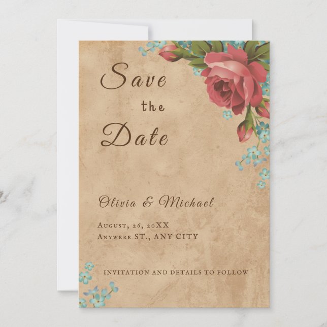 Save the Date Vintage Papierstapel Mitteilungskarte (Vorderseite)