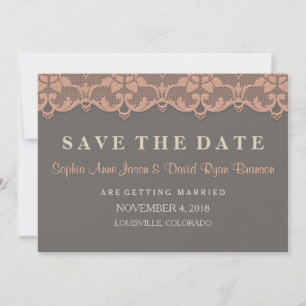 Save The Date Vintage Peach Grey Lace Mariage ENREGISTRER LA DAT