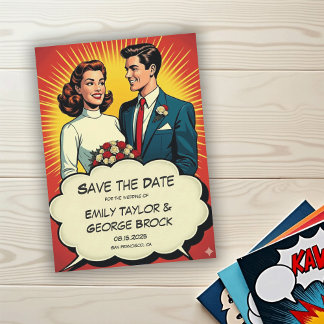 Save The Date Vintage Retro Romantic Couple Comic Style Wedding