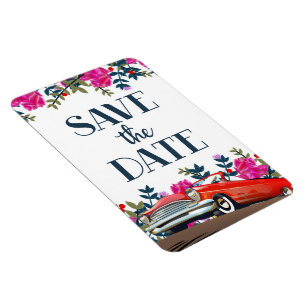 Save The Date Vintage Rotes Auto Magnet