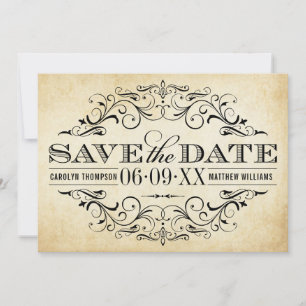 Save The Date Vintage Rustic Black Flourish Mariage