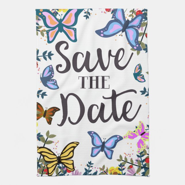 Save the Date Vintage Schmetterlinge. Geschirrtuch (Vertikal)