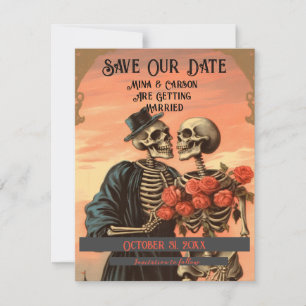 Save The Date Vintage Skeleton Couple Goth Halloween Photo