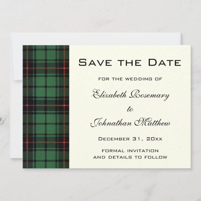 Save The Date Vintage Tartan, Davidson Mariage Motif moderne (Devant)