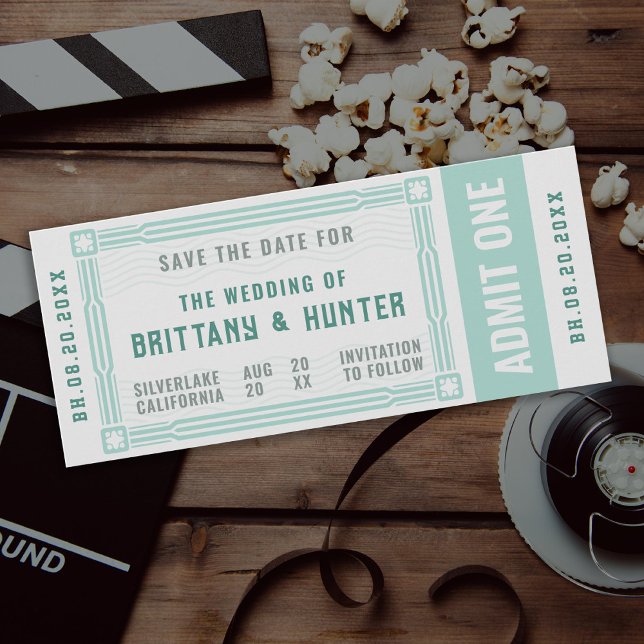 Save The Date Vintage Ticket Sea Green Enregistrer la date (Créateur téléchargé)