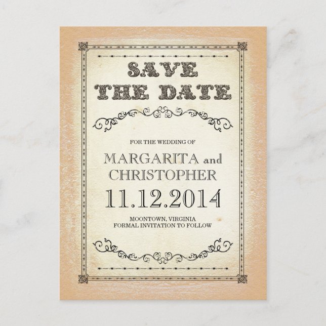 Save the Date Vintage Typografie Ankündigungspostkarte (Vorderseite)