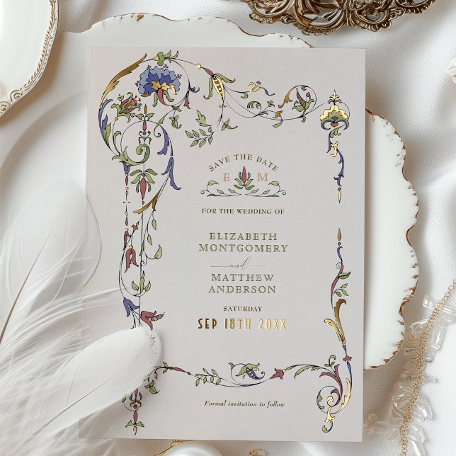 Save the Date Vintage Viktorianische Blumenhochzei Folieneinladung (Von Creator hochgeladen)