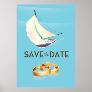 Save the Date Vintage Yacht- und Hochzeitsringe Poster
