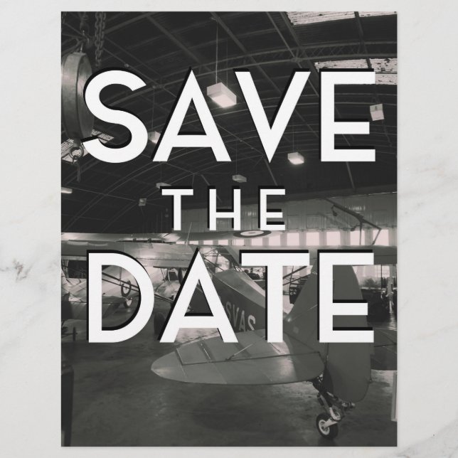 Save the Date Vintager Flugzeughanger Briefbogen (Vorderseite)