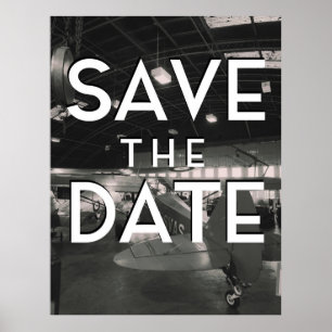 Save the Date Vintager Flugzeughanger Poster