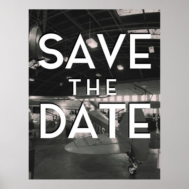 Save the Date Vintager Flugzeughanger Poster (Vorne)