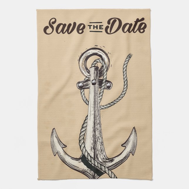 Save the Date Vintager Nautikanker Geschirrtuch (Vertikal)