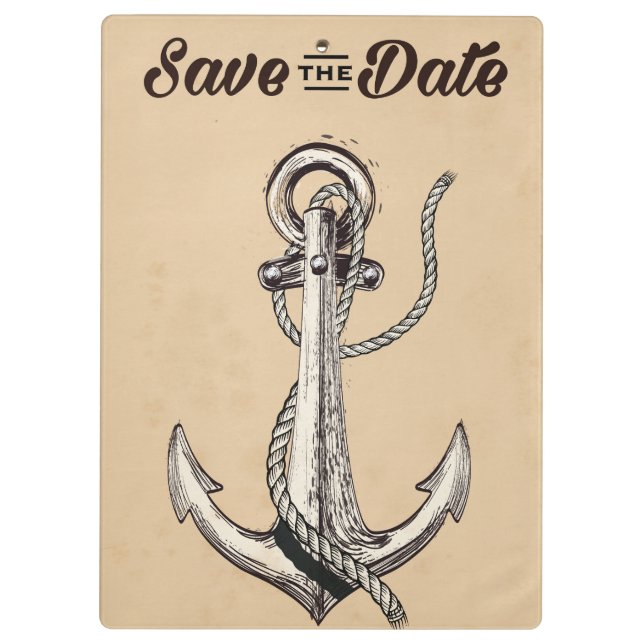 Save the Date Vintager Nautikanker Klemmbrett (Rückseite)