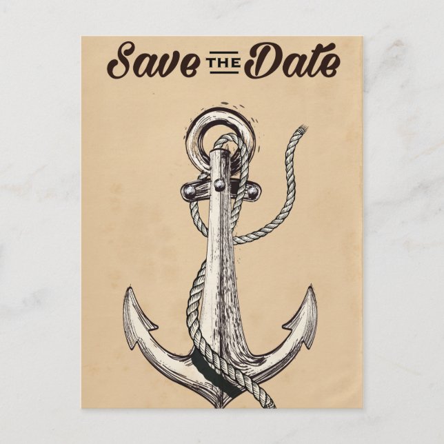 Save the Date Vintager Nautikanker Postkarte (Vorderseite)