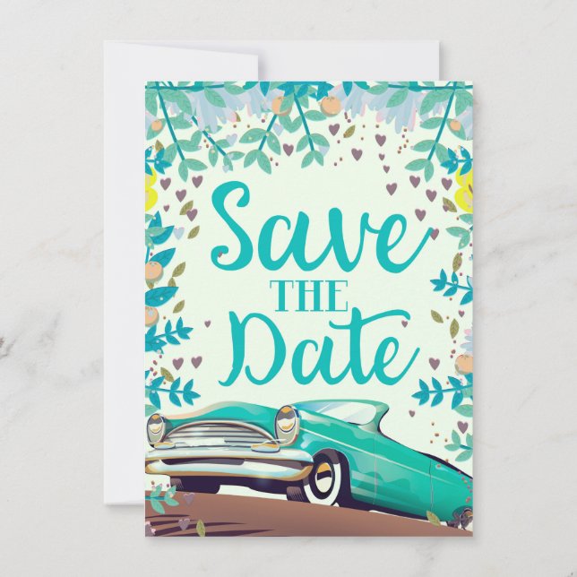 Save the Date Vintager Vintager Oldtimer. Einladung (Rückseite)
