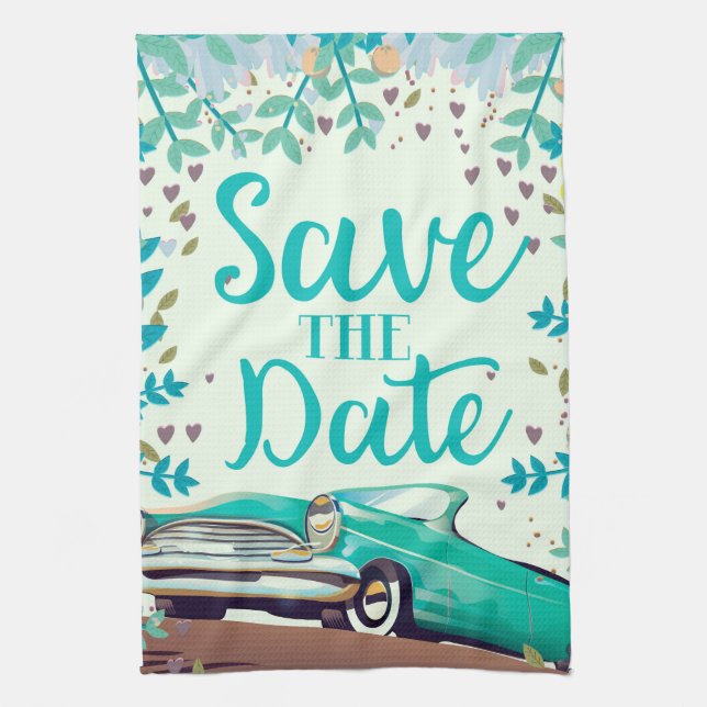Save the Date Vintager Vintager Oldtimer. Geschirrtuch (Vertikal)
