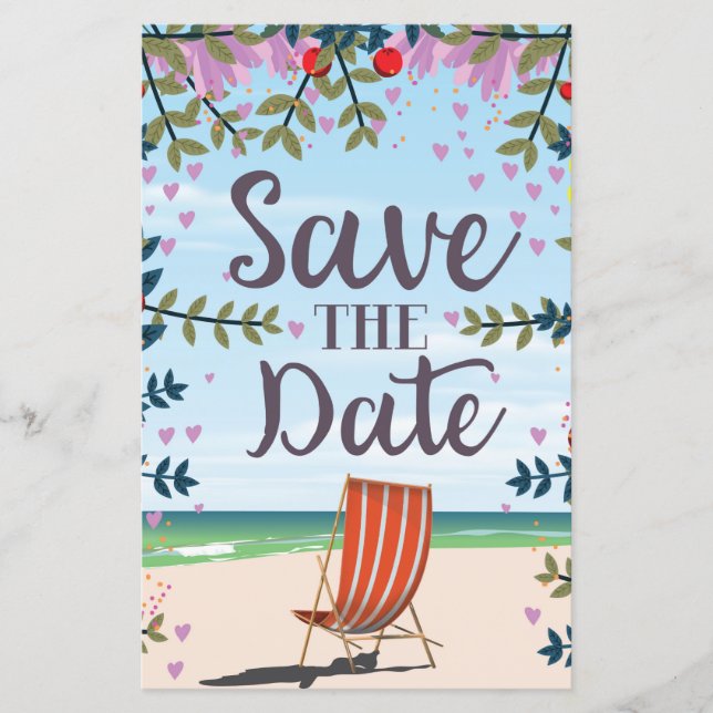 Save the Date Vintager Vintager Strand und Liegest (Vorderseite)