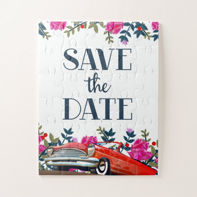 Save the Date Vintages Rotes Auto (Vertikal)