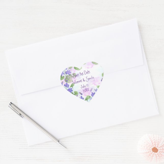 Save the Date Violet-Blume anpassen Herz-Aufkleber (Umschlag)
