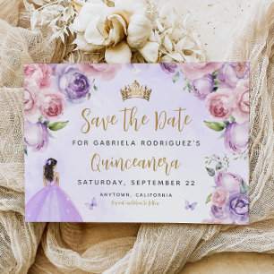 Save The Date Violet Clair Doré Aquarelle Fleurs Quinceañera