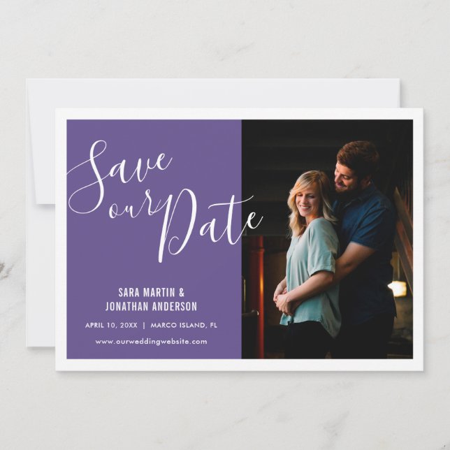 Save The Date Violet élégant | Photo Enregistrer la date (Devant)