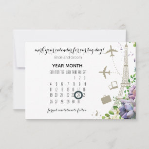 Save The Date Violet Floral et Voyage Mariage à thème