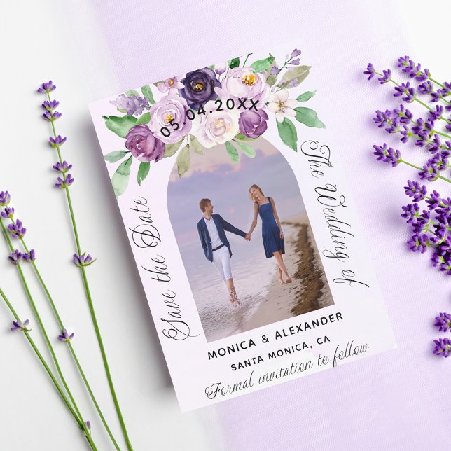 Save The Date Violet floraux photo mariage enregistrer la date (Créateur téléchargé)