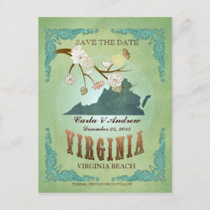 Save the Date - Virginia Karte mit hübschen Vögeln
