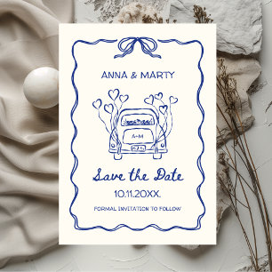 Save The Date Voiture de Mariage unique Retro dessinée à la main