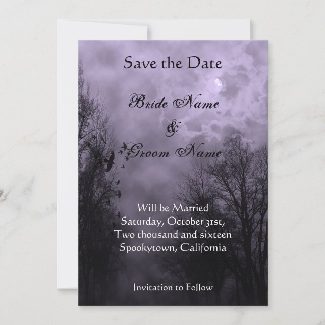 Save the Date Vollmond Lila Nebel bearbeitbar Ankündigung (Vorderseite)