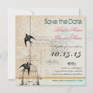 Save The Date Votre Photo Cage à Oiseaux en Damas Mariage Économ