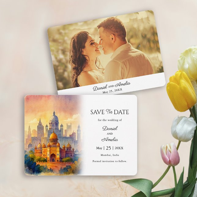Save The Date Voyage Thème Mariage Enregistrer La Date | Mumbai  (Mumbai Travel Theme Wedding Save The Date | India)