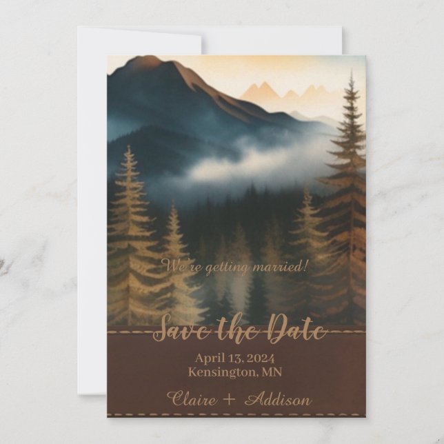 Save The Date Vue Russe aquarelle Mountain (Devant)