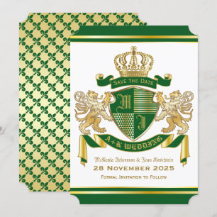 Save the Date Wappenschild aus grünem Gold Einladung