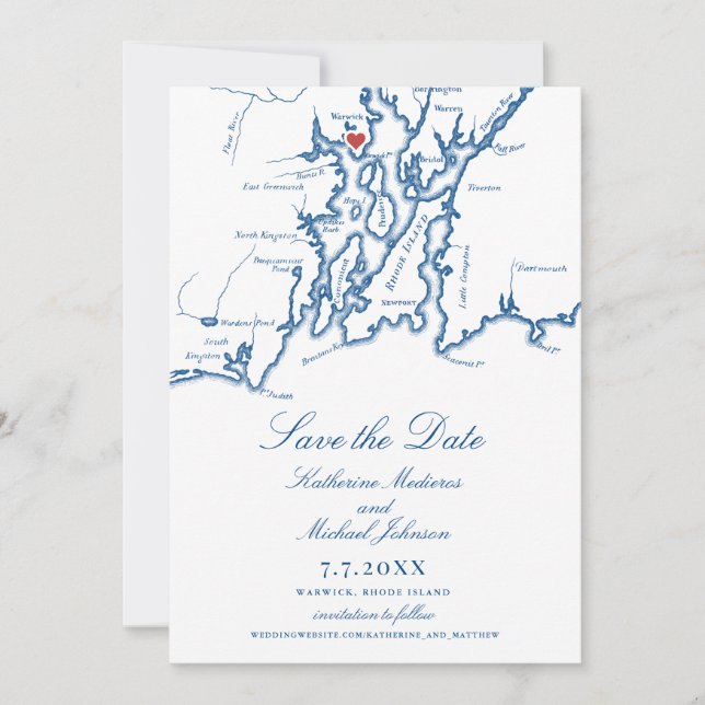 Save The Date Warwick RI Elegant Mariage bleu marine (Devant)