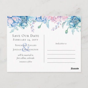 Save the Date Wasserfarbenblumenhochzeit 3-Foto Postkarte